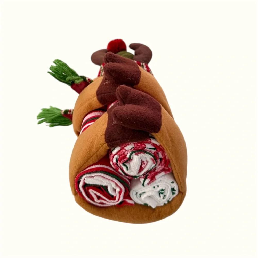 Plush Reindeer Hand Towel Holder with Three Hand Towels